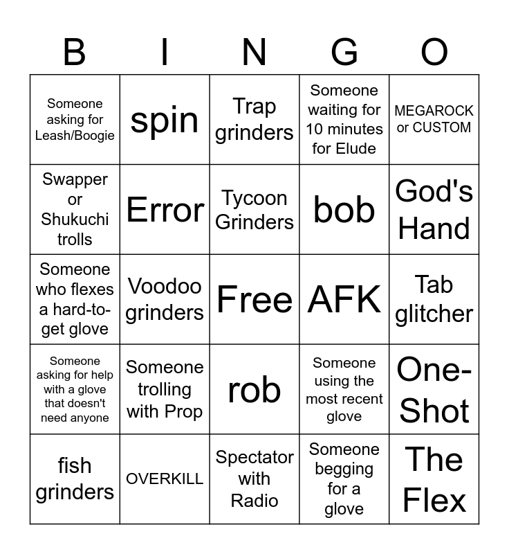 SBB (Slap Battles Bingo) Bingo Card