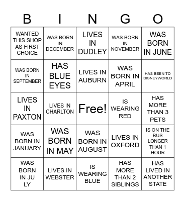 FRESHMEN FIRST DAY Bingo Card