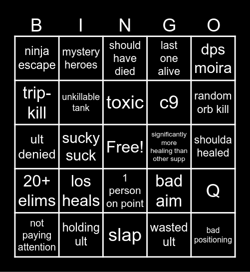 Overwatch Moira Bingo Card