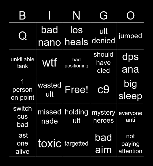 Overwatch Ana Bingo Card