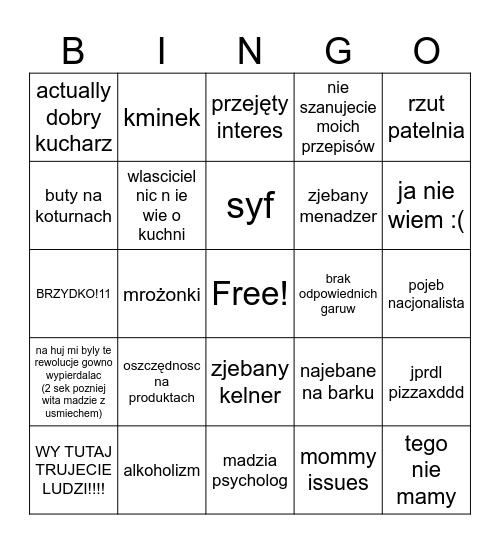 bingo madzi geslerowej Bingo Card