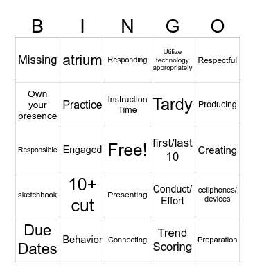 Art Syllabus Bingo Card