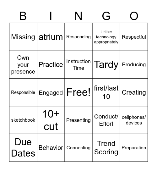 Art Syllabus Bingo Card