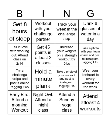 F45 FEBRUARY BINGO CARD Bingo Card