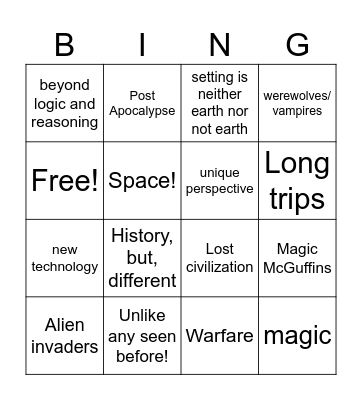 Genre tropes bingo Card