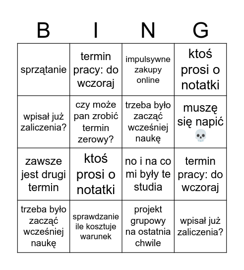 Sesja bingo Card