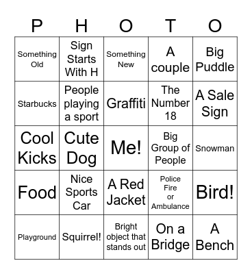Photography Bingo Card