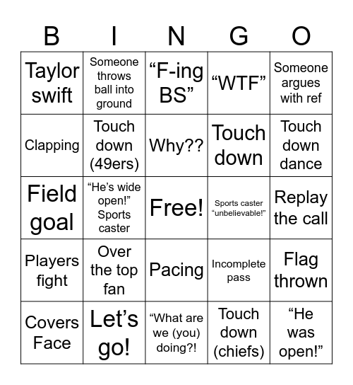 Football Bingo Card