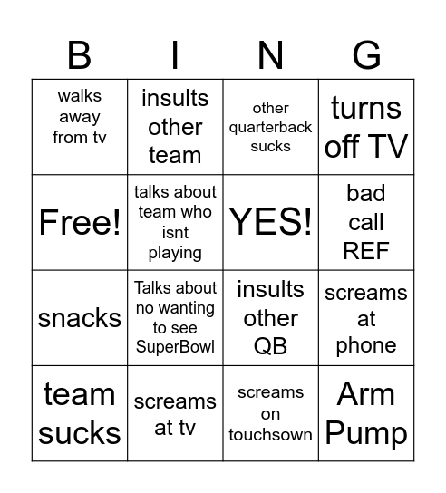 Antonio Football Bingo Card