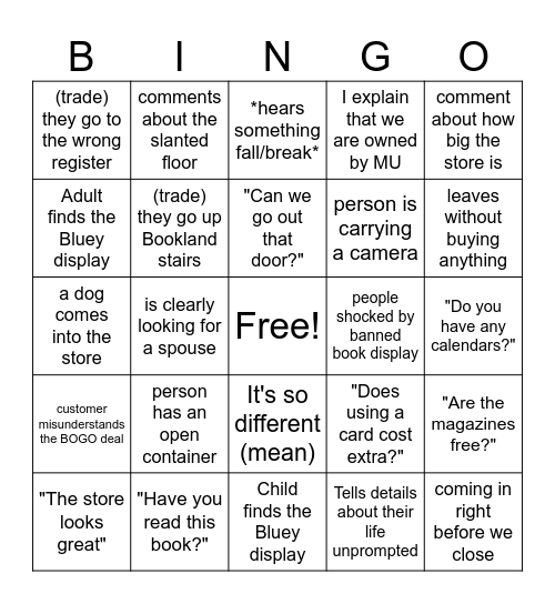 Book Store Bingo Card