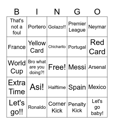 Boyfriend Soccer Bingo Card