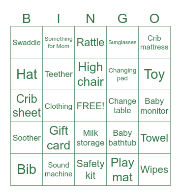 Tayler's Baby Shower Bingo Card