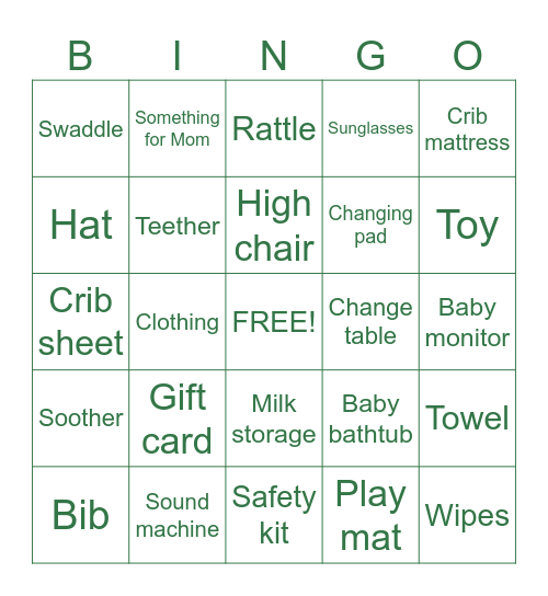 Tayler's Baby Shower Bingo Card