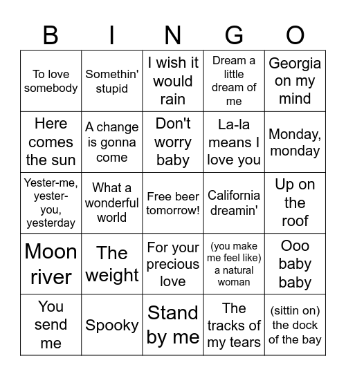 Slow 60's Bingo Card