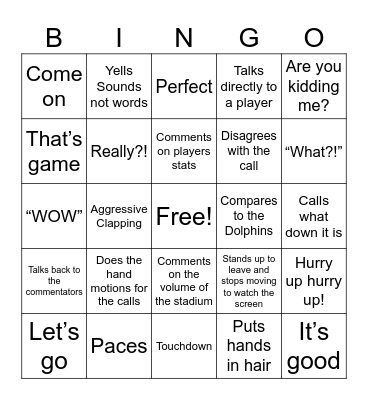 Football Fans Bingo Card
