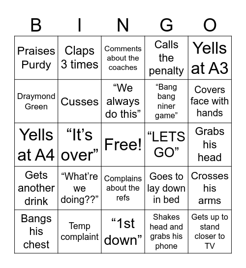 Bang Bang Brandon’s Game Bingo Card