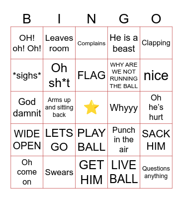 CARA     FOOTBALL Bingo Card