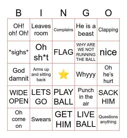 CARA     FOOTBALL Bingo Card