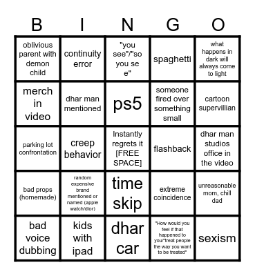Dhar Mann Bingo Card