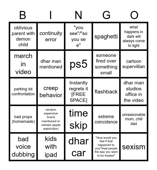 Dhar Mann Bingo Card