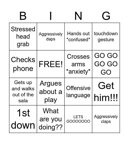 Football Bingo Card