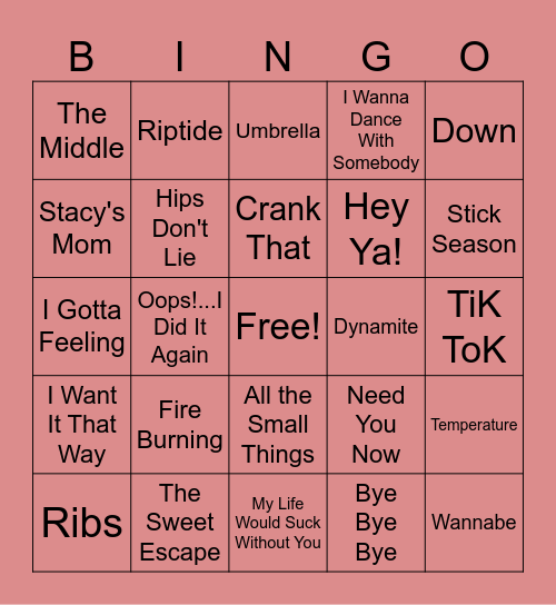 Music Bingo Card