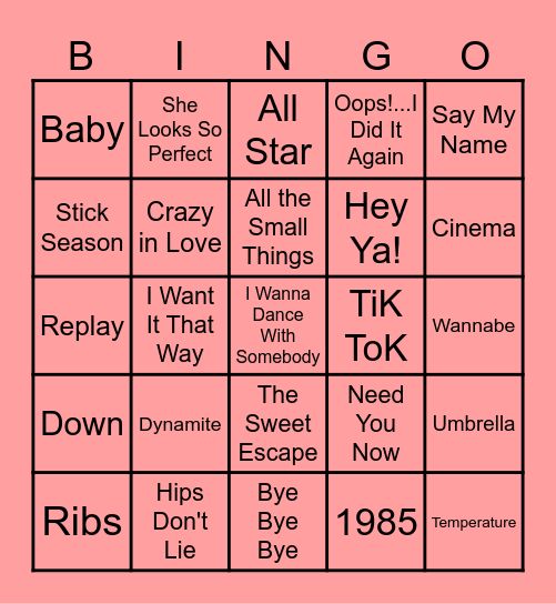 Music Bingo Card