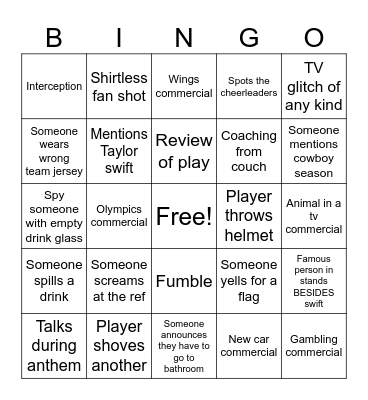 Super Bowl party watchers Bingo Card