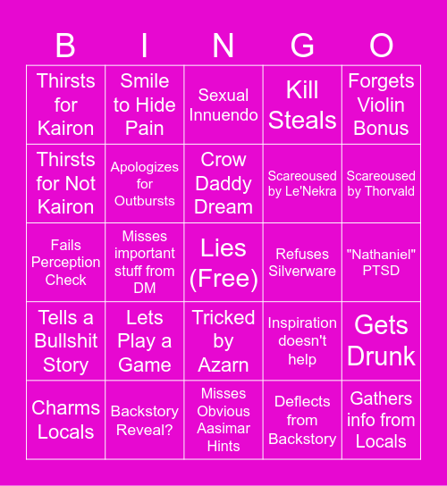 Lydriel Bingo Card