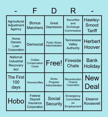 New Deal Bingo Card