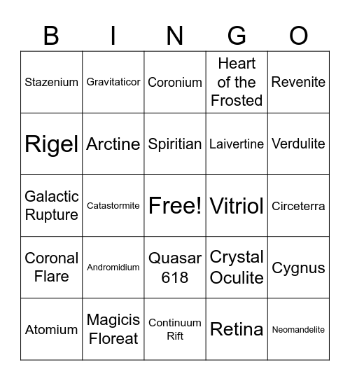 REx: Reincarnated W2 Bingo Card