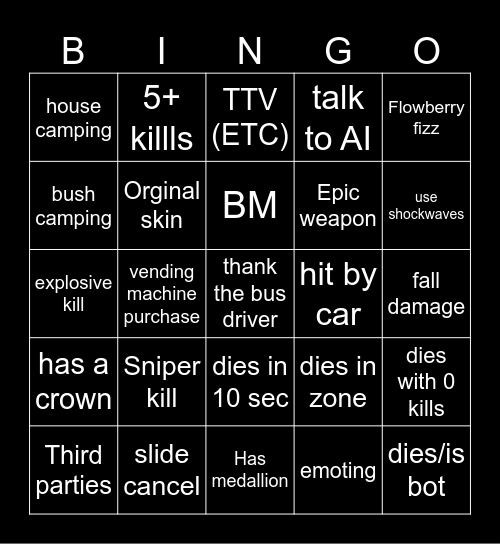 Fortnite Bingo Card