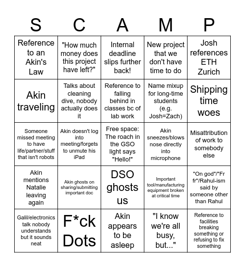 SSL Lab Meeting Bingo Gen 6.1 Bingo Card