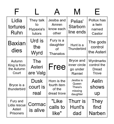 Flame and Shadow Bingo Card