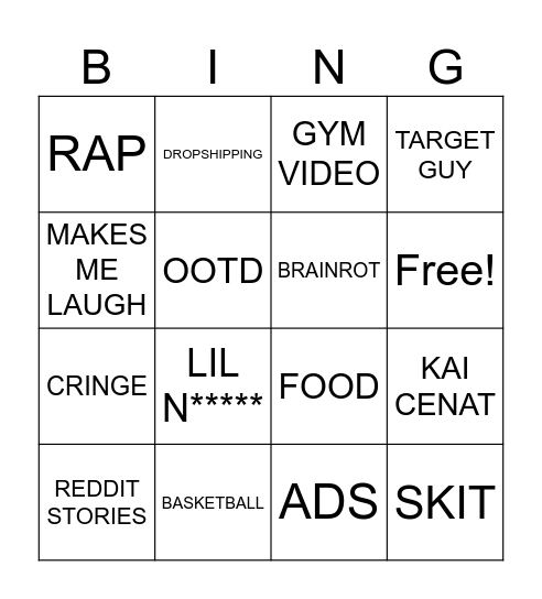 INSTAGRAM REELS Bingo Card