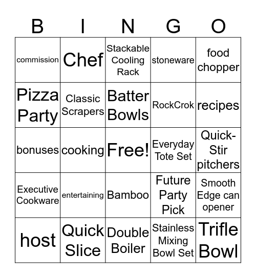 Pampered Chef Bingo Card