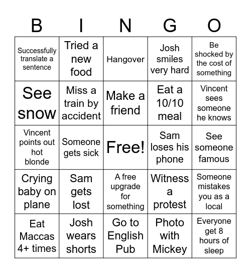 Europe '24 BINGO Card