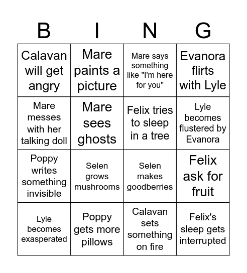 Tavern Bingo Card