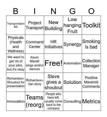 Quarterly Meeting Bingo Card