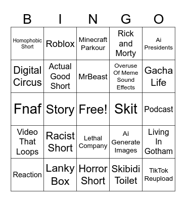 YouTube Shorts Bingo Card