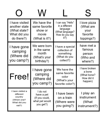 Common Ground Bingo Card