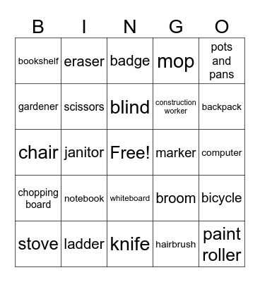 Choose the word from the picture Bingo Card