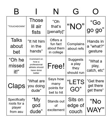 Super Bowl Bingo Card