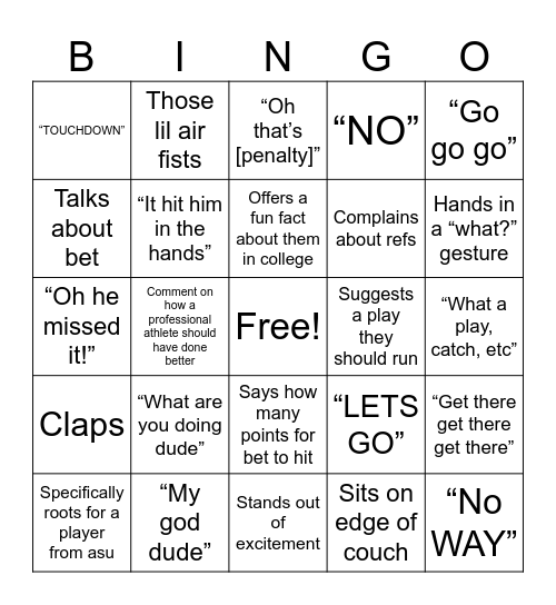 Super Bowl Bingo Card