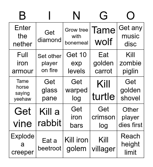 bingo challenge Bingo Card