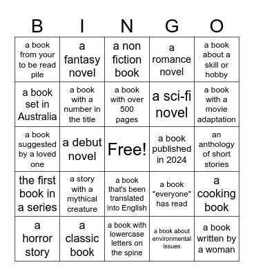 Book Lovers Bingo Card