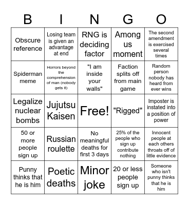 AM Event Bingo Card
