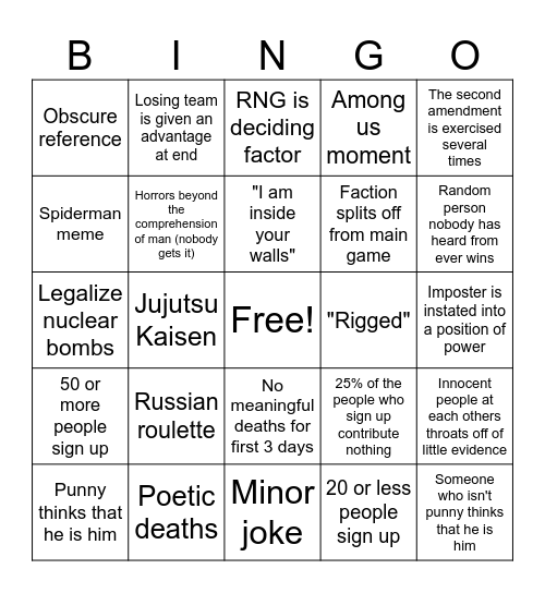 AM Event Bingo Card