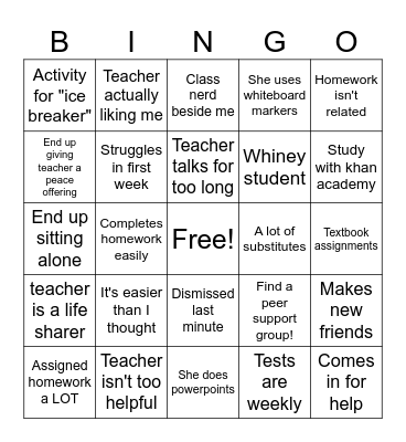 2nd Semester (Precalc) Bingo Card