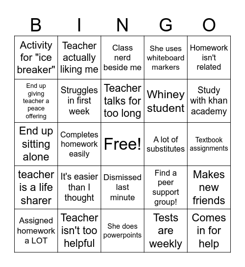 2nd Semester (Precalc) Bingo Card